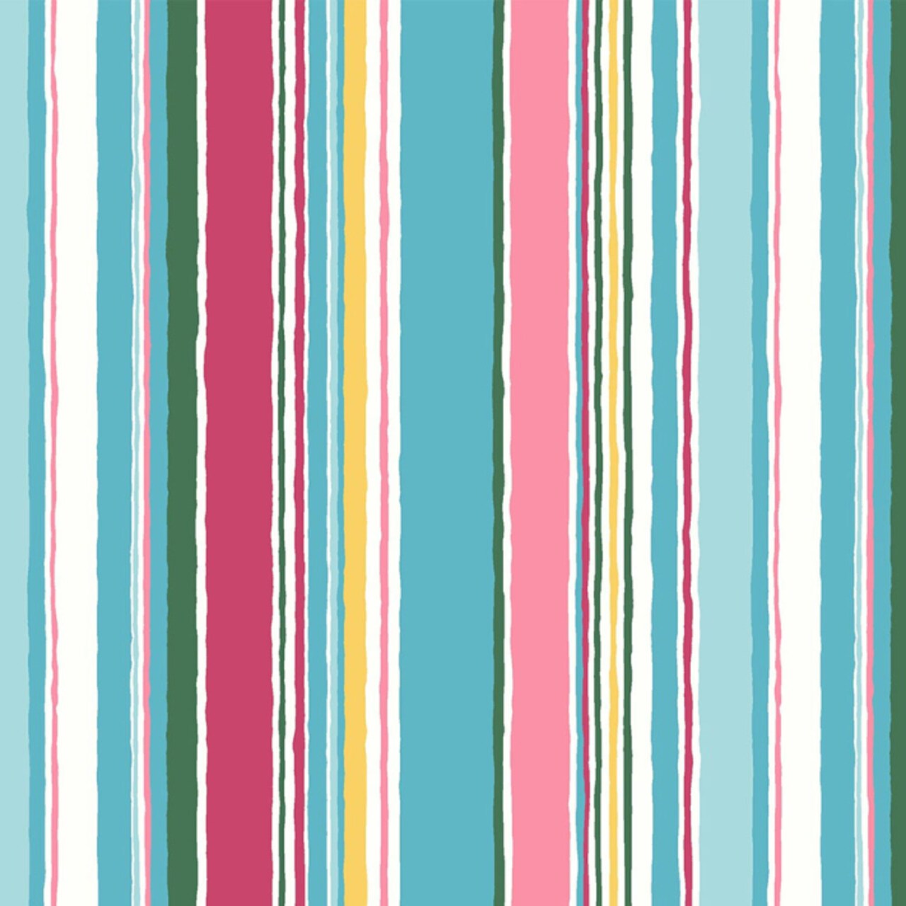 1 Yard Turquoise and Pink Deckchair Stripes Quilting Cotton Fabric